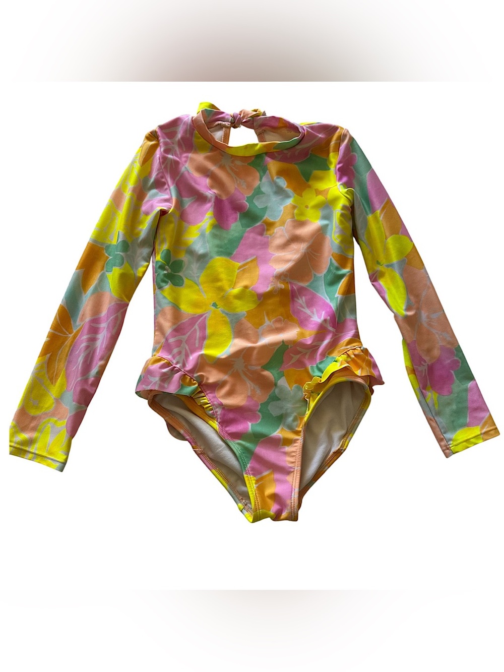 Cat & Jack One-piece Swimsuit Girls Size 8 (M) Colorful Ruffle Long Sleeve